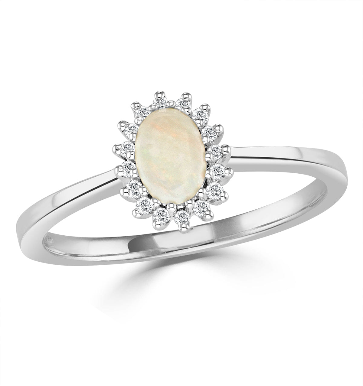 Diamond Opal 6 x 4 mm And Diamond 9K White Gold Ring
