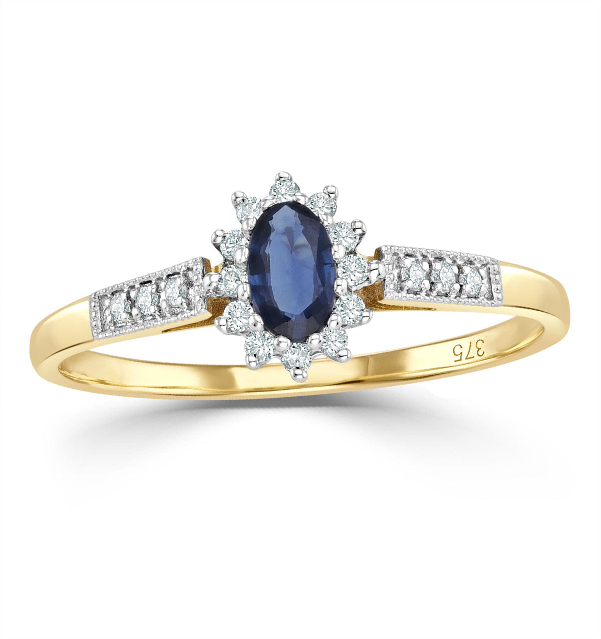 Diamond Sapphire 5 x 3 mm And Diamond 9K Gold Ring A3261