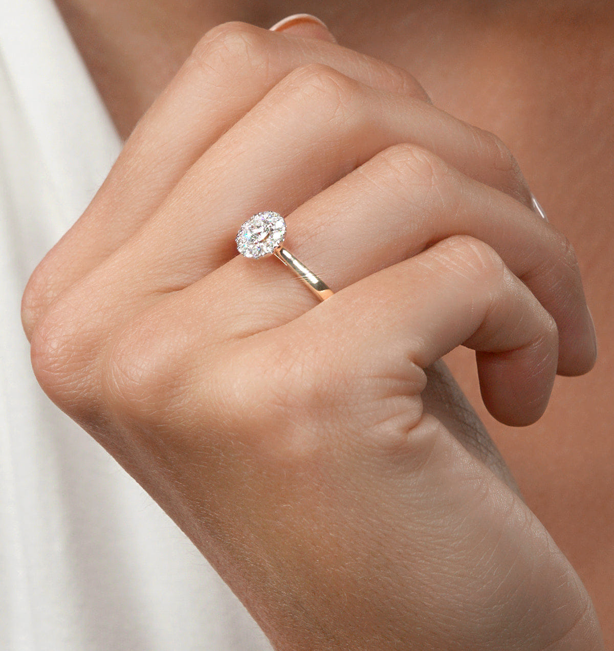 Diamond Lab Diamond Halo Engagement Ring 0.50ct H/Si in 9K Gold
