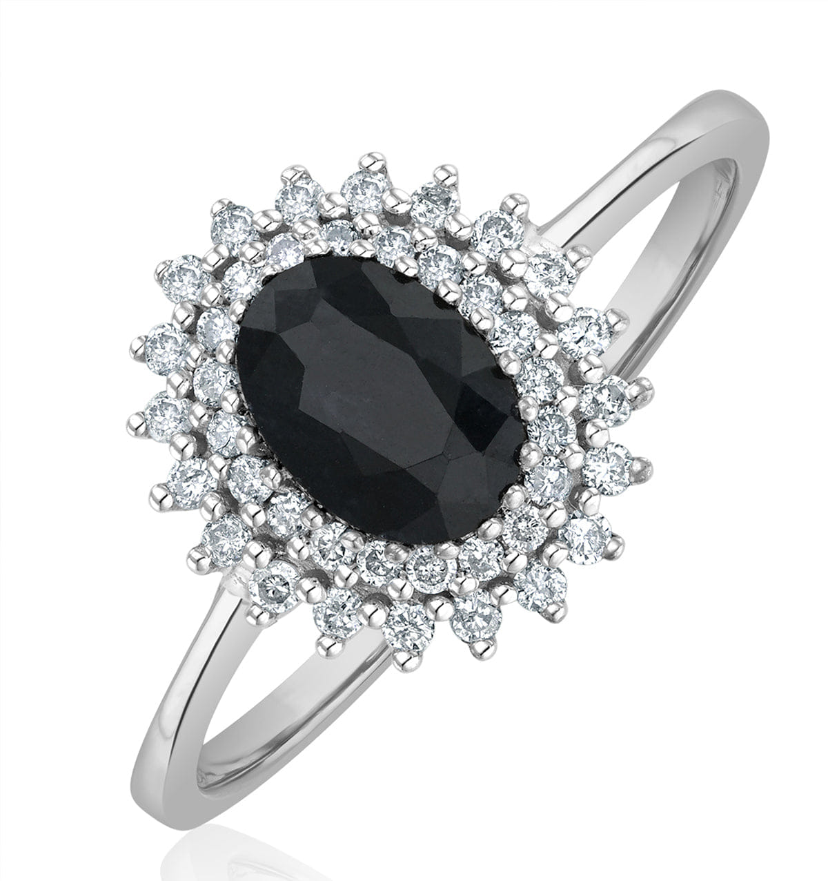 Diamond Sapphire 7 x 5 mm And Diamond 9K White Gold Ring