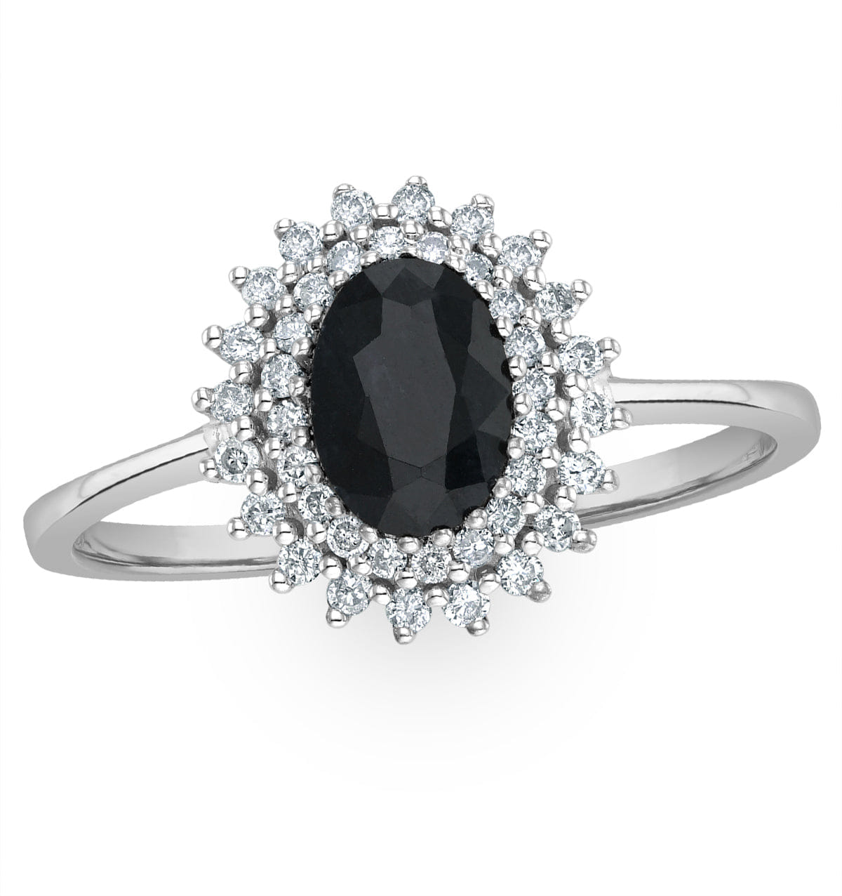 Diamond Sapphire 7 x 5 mm And Diamond 9K White Gold Ring