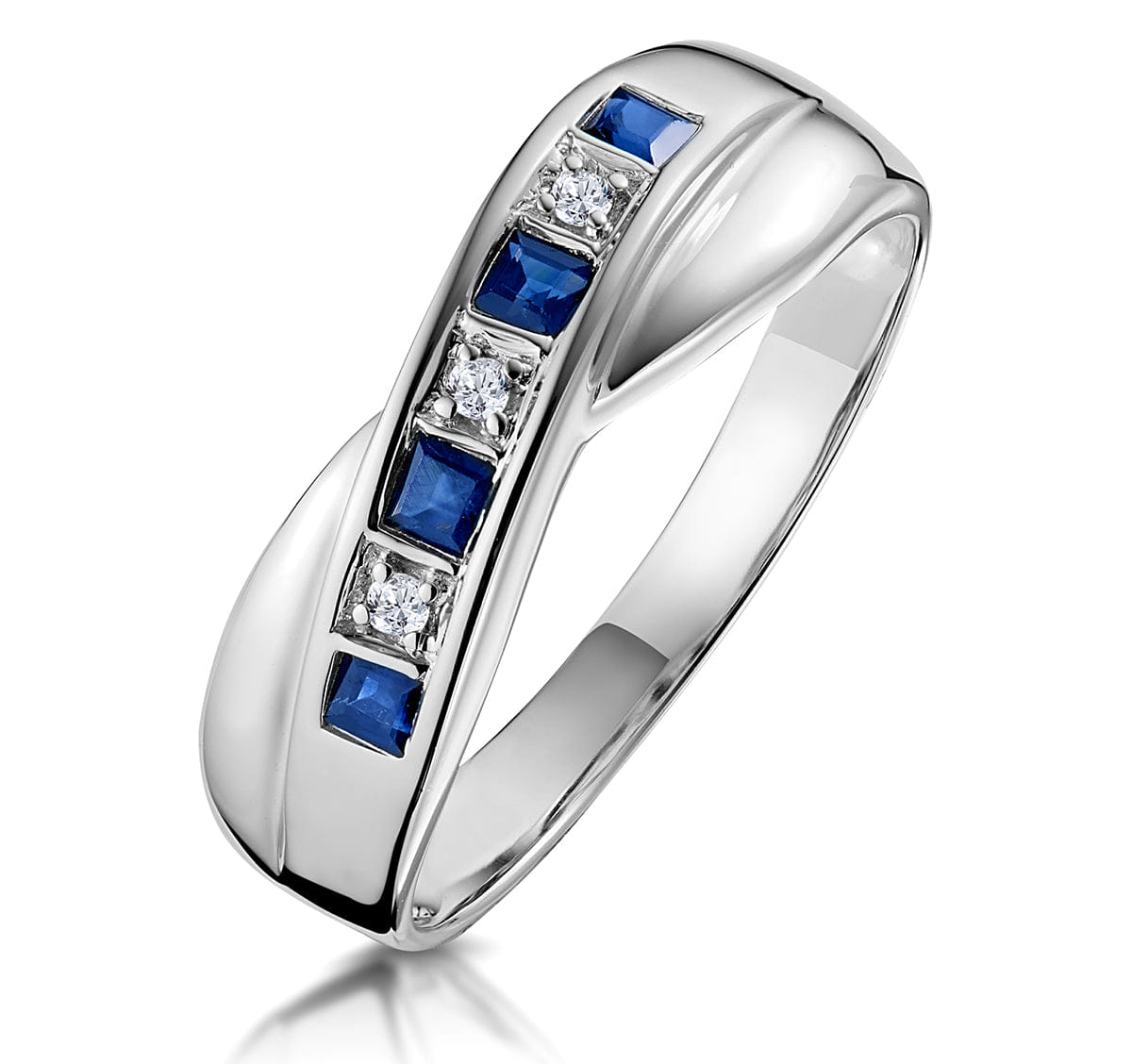 Diamond Sapphire 0.45ct And Diamond 9K White Gold Crossover Ring