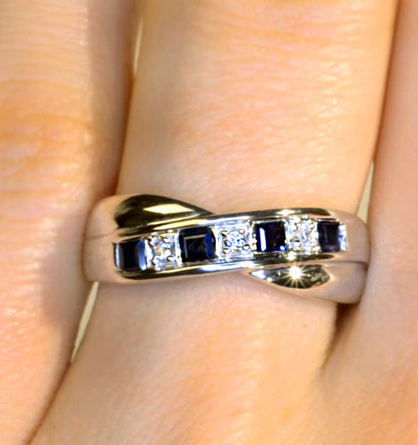 Diamond Sapphire 0.45ct And Diamond 9K White Gold Crossover Ring