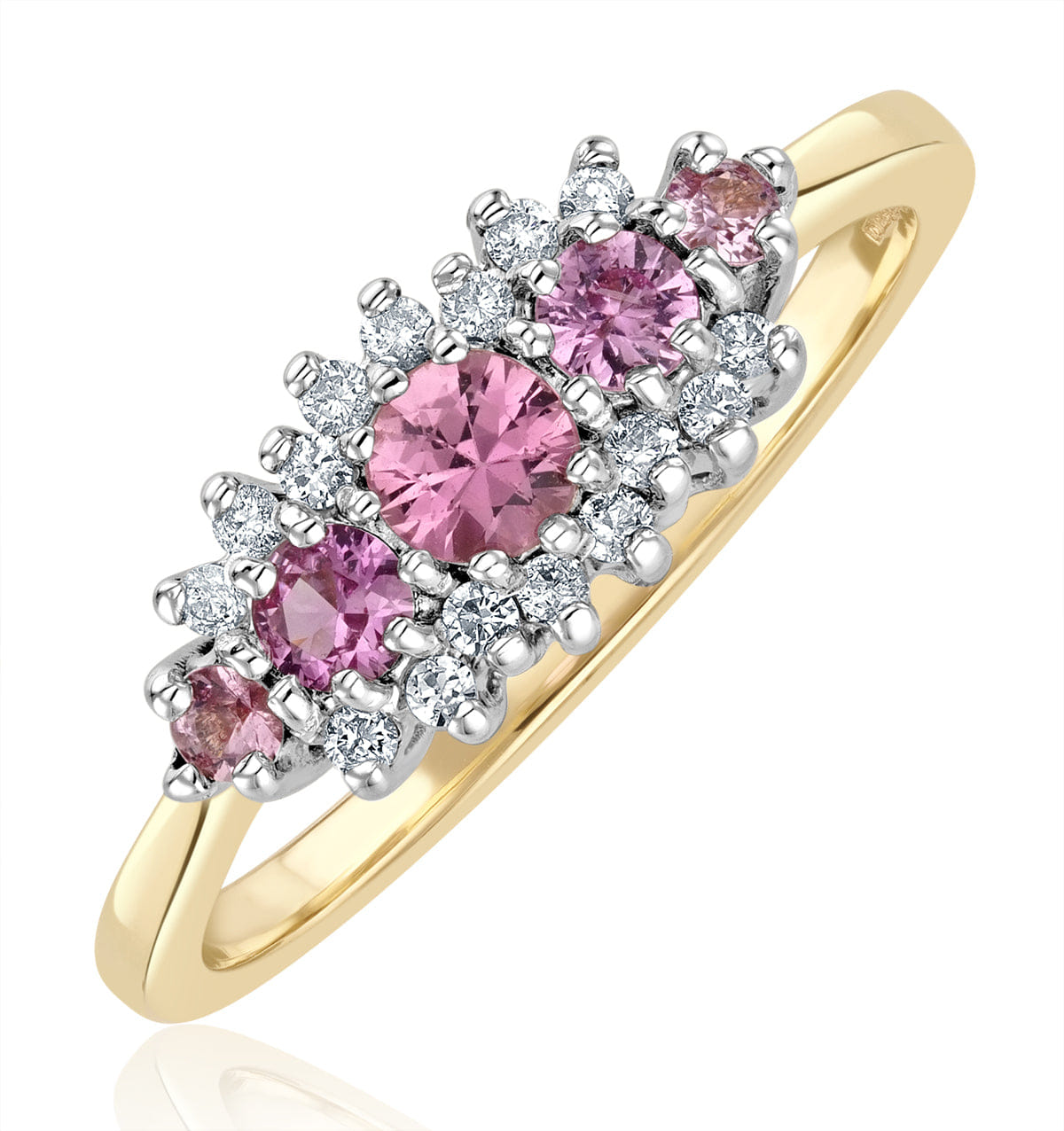 Diamond Pink Sapphire and 0.12ct Diamond Ring 9K Yellow Gold