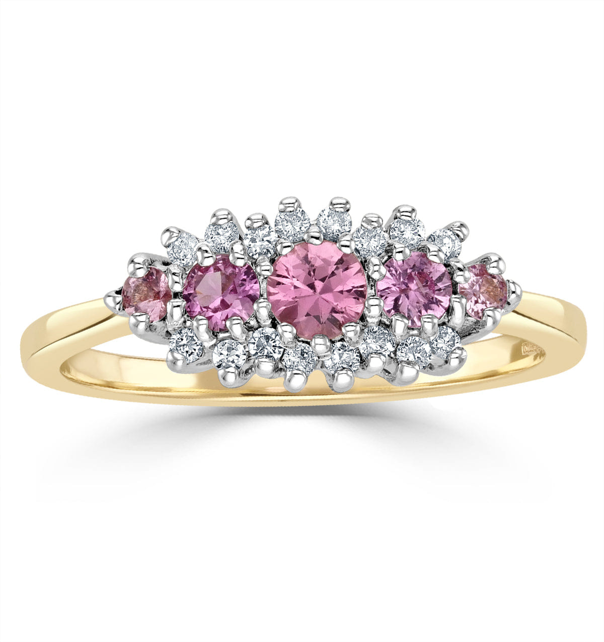 Diamond Pink Sapphire and 0.12ct Diamond Ring 9K Yellow Gold