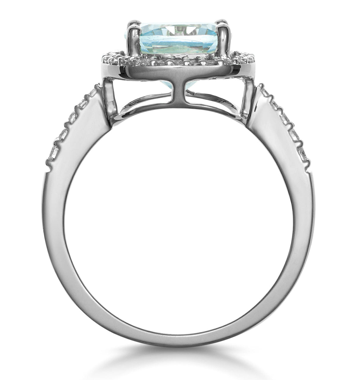 Diamond 2ct Blue Topaz and Lab Diamond Shoulders Asteria Ring in 9K White Gold
