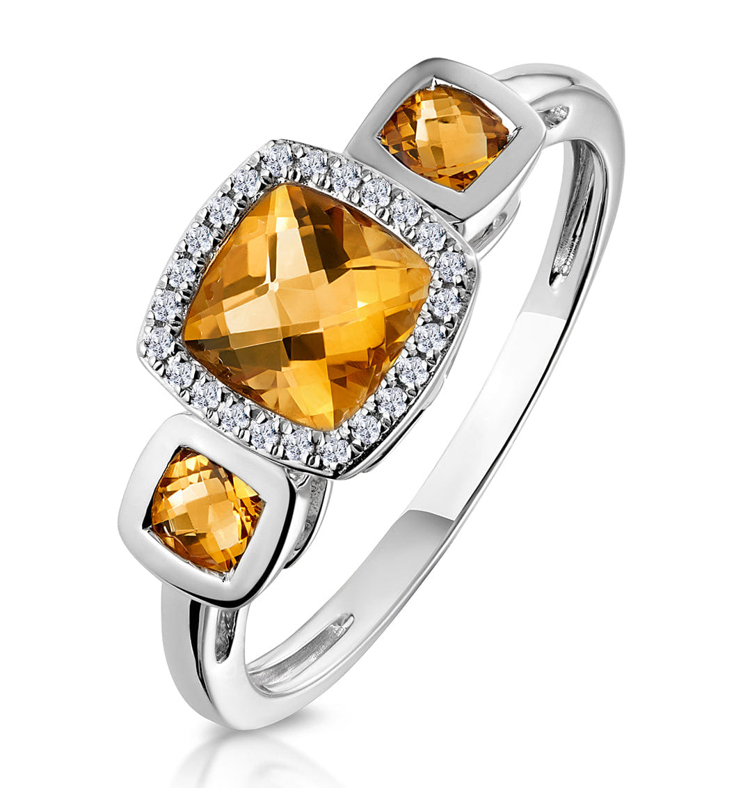 Diamond Halo 1.26ct Citrine and Diamond Stellato Ring in 9K White Gold