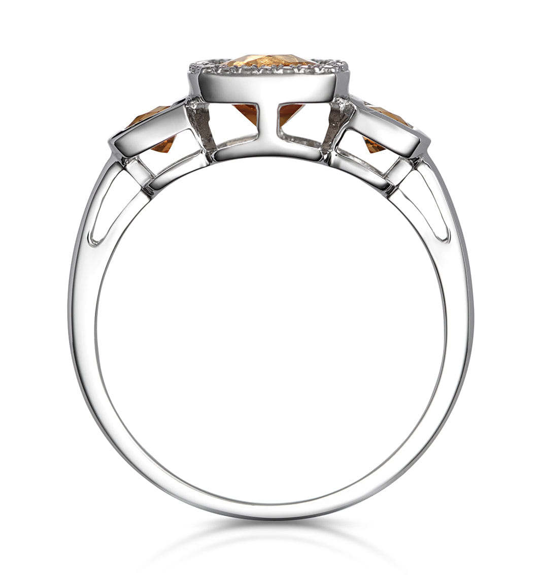Diamond Halo 1.26ct Citrine and Diamond Stellato Ring in 9K White Gold