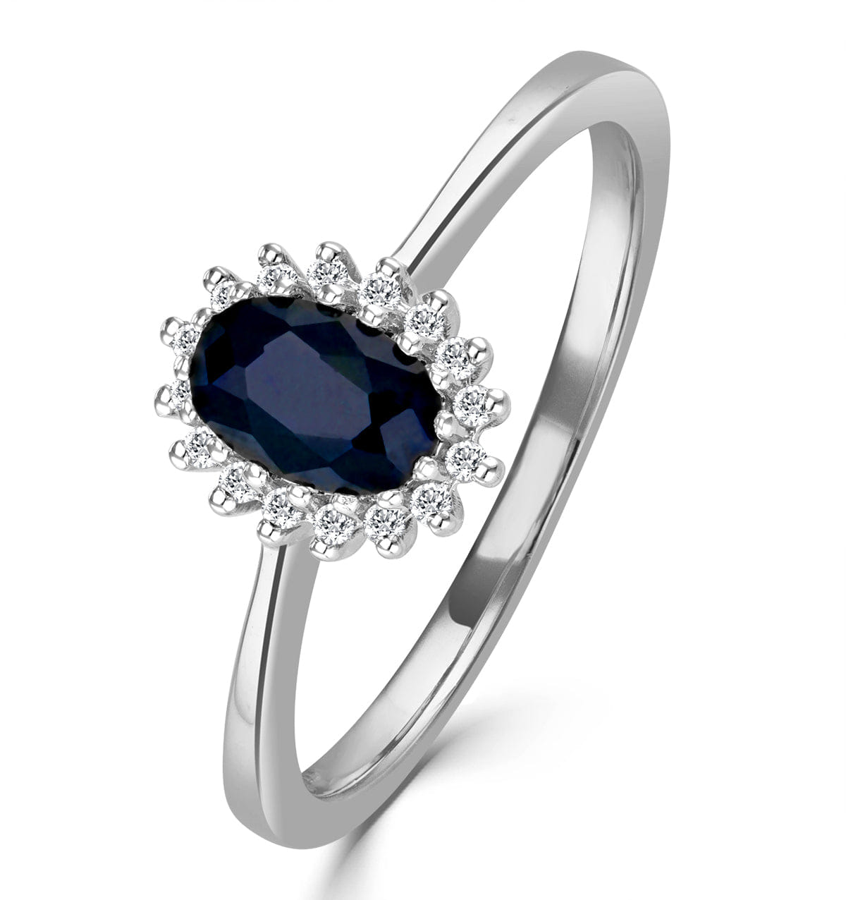 Diamond Sapphire 6 x 4 mm And Diamond 9K White Gold Ring A4433