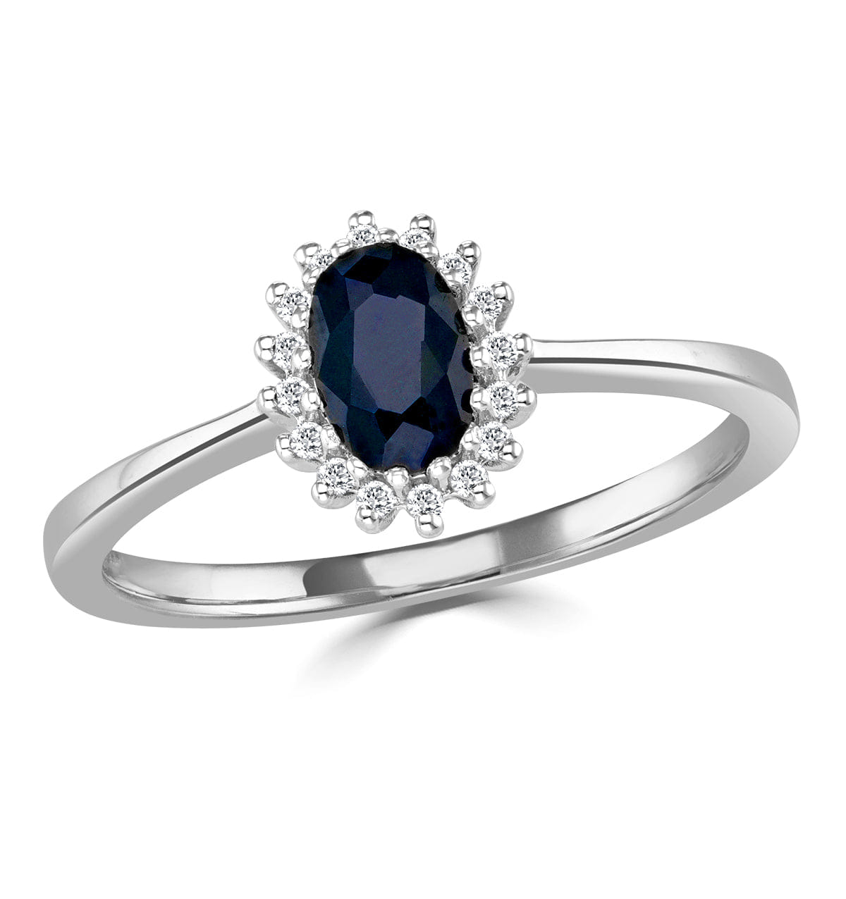 Diamond Sapphire 6 x 4 mm And Diamond 9K White Gold Ring A4433