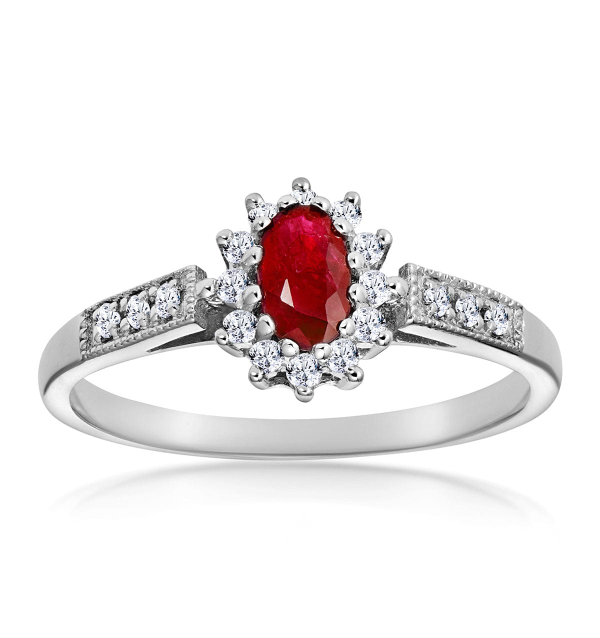 Diamond Ruby 5 x 3 mm And Diamond 9K White Gold Ring