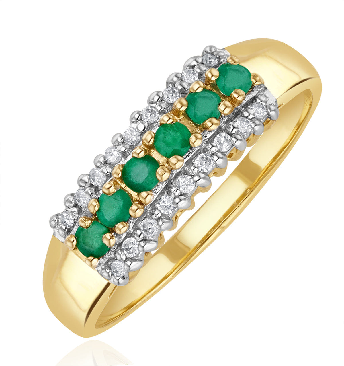 Diamond Emerald 0.38ct And Diamond 9K Gold Ring