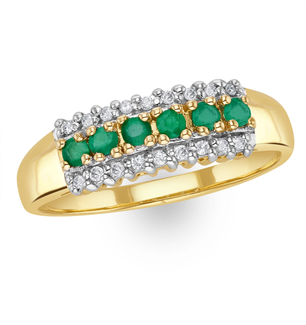 Diamond Emerald 0.38ct And Diamond 9K Gold Ring