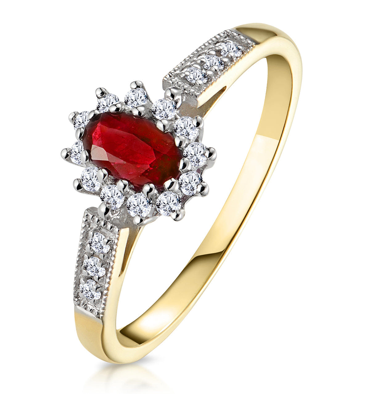 Diamond Ruby 5 x 3 mm And Diamond 9K Gold Ring A3351