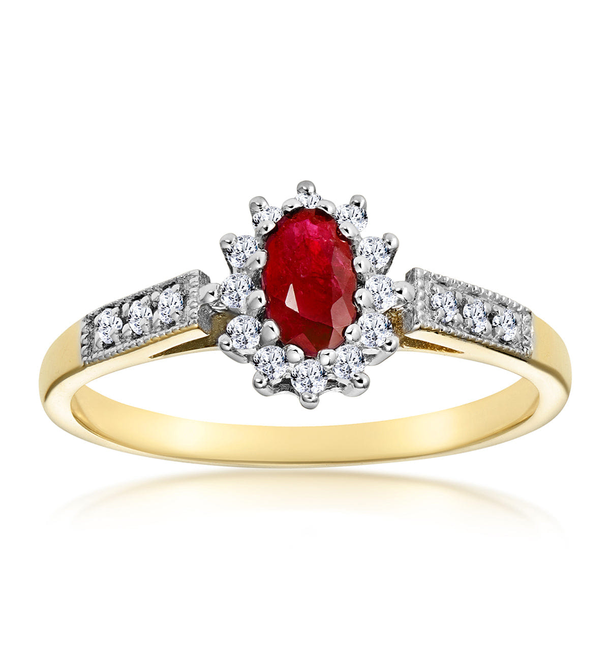 Diamond Ruby 5 x 3 mm And Diamond 9K Gold Ring A3351