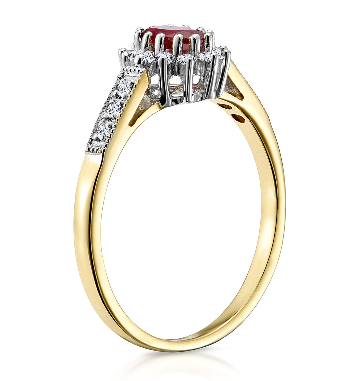 Diamond Ruby 5 x 3 mm And Diamond 9K Gold Ring A3351