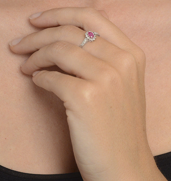 Diamond Ruby 5 x 3 mm And Diamond 9K Gold Ring A3351