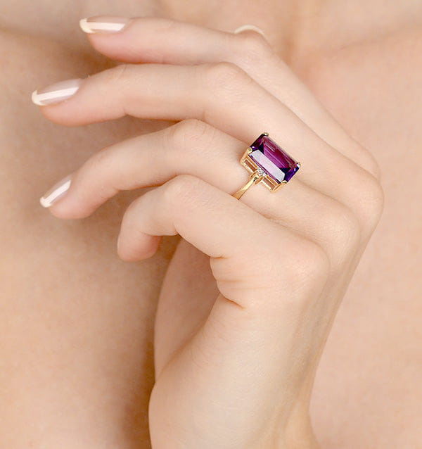 Diamond Amethyst 6.40ct And Diamond 9K Gold Ring
