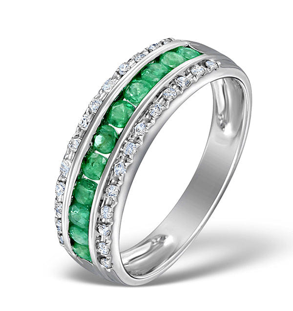 Diamond Emerald and Diamond Eternity Ring 0.56ct in 9K White Gold