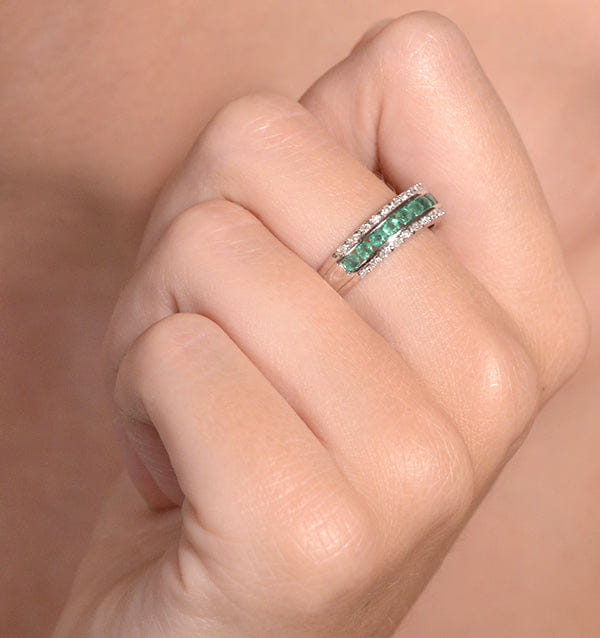 Diamond Emerald and Diamond Eternity Ring 0.56ct in 9K White Gold