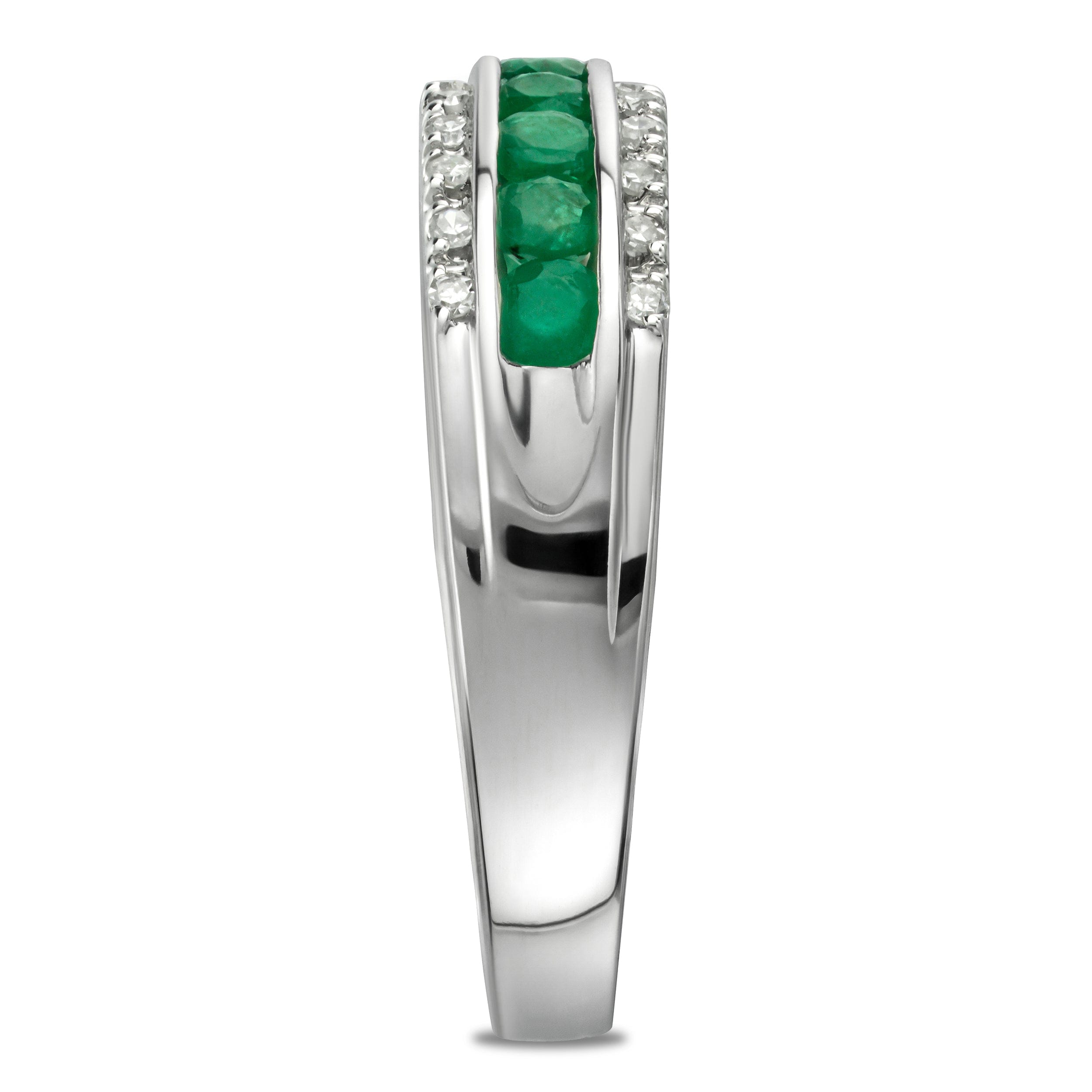 Diamond Emerald and Diamond Eternity Ring 0.56ct in 9K White Gold