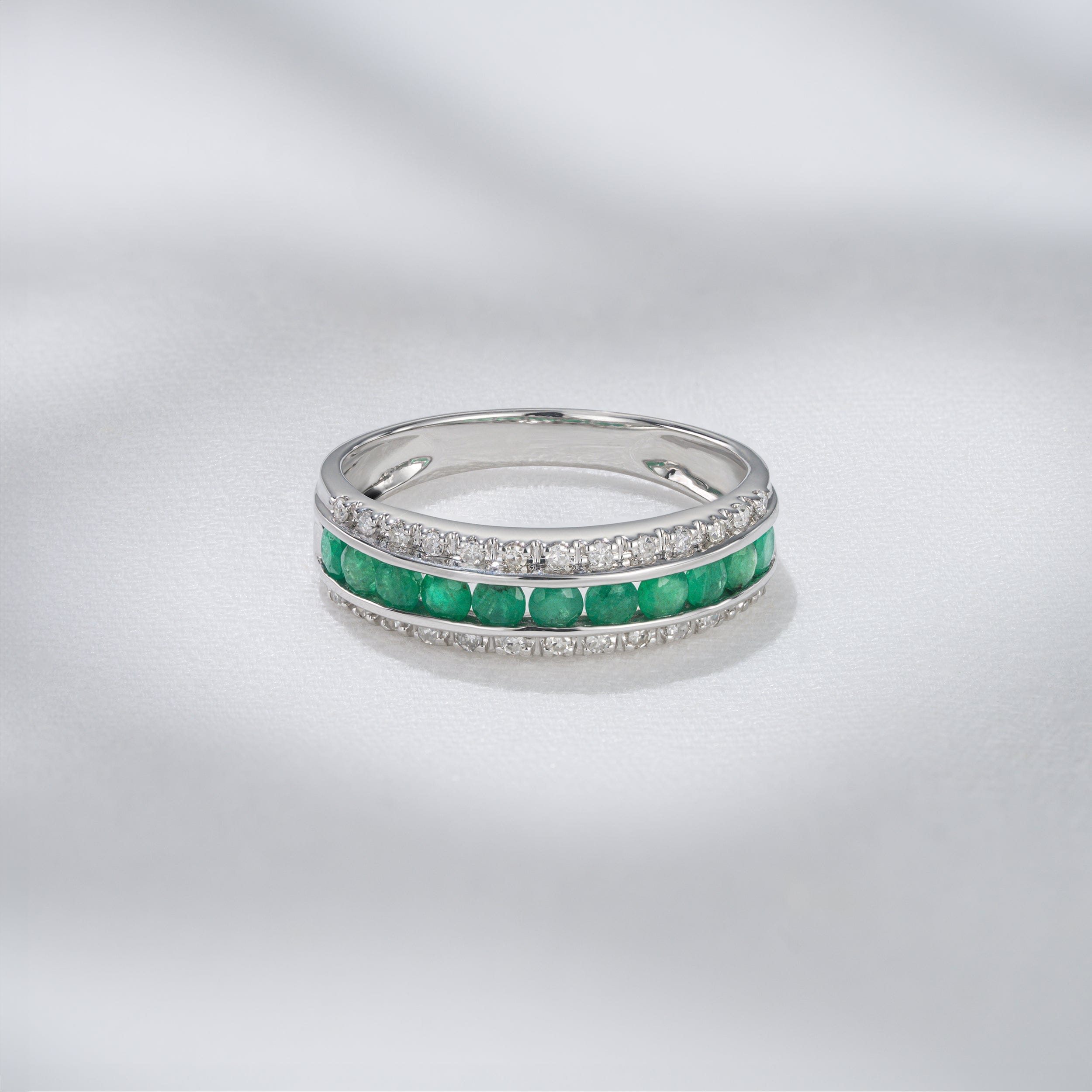 Diamond Emerald and Diamond Eternity Ring 0.56ct in 9K White Gold