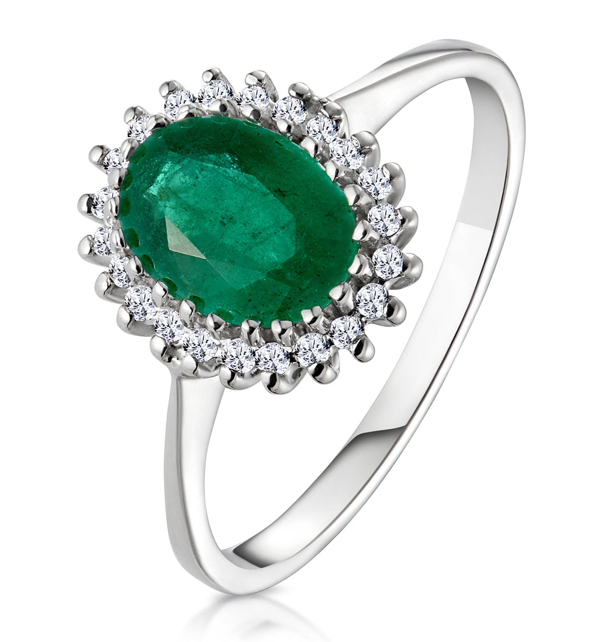 Diamond Emerald 8 x 6 mm And Diamond 9K White Gold Ring