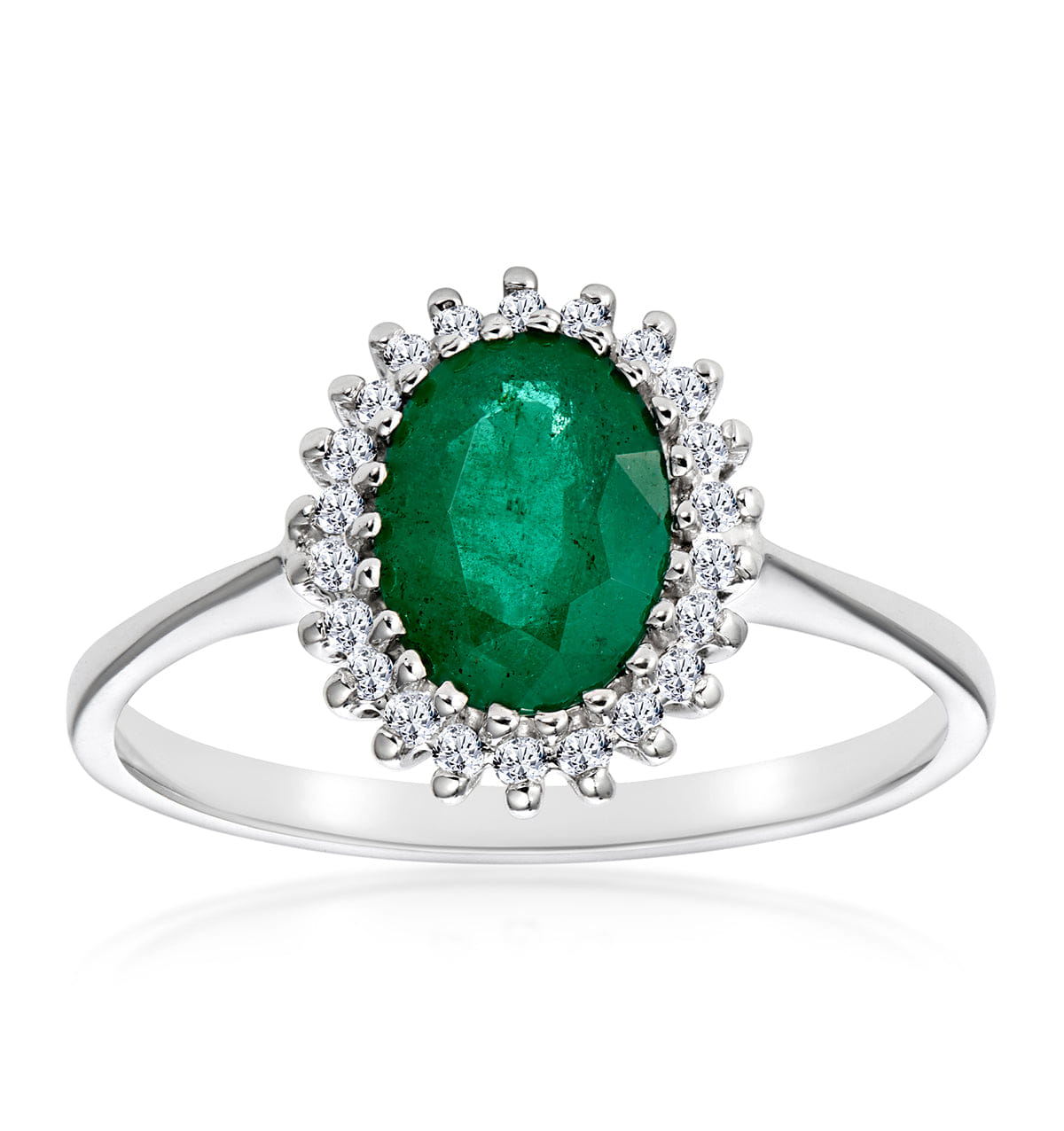 Diamond Emerald 8 x 6 mm And Diamond 9K White Gold Ring