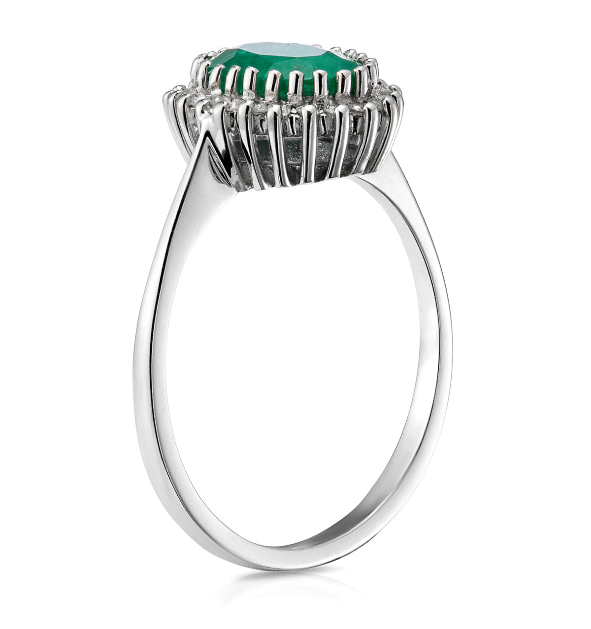 Diamond Emerald 8 x 6 mm And Diamond 9K White Gold Ring