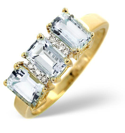 Diamond Aquamarine 1.65CT And Diamond 9K Yellow Gold Ring