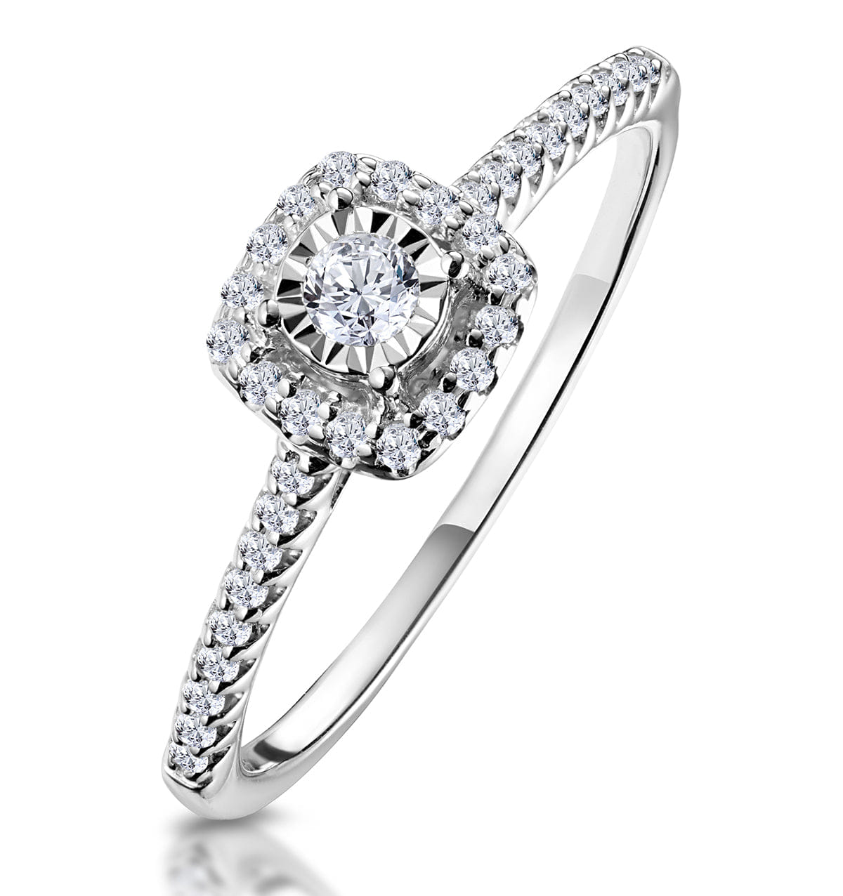 Diamond Masami Diamond Halo Engagement Ring 0.25ct Pave Set in 9K White Gold
