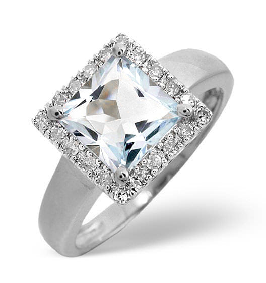Diamond Aquamarine 1.42CT And Diamond 9K White Gold Ring