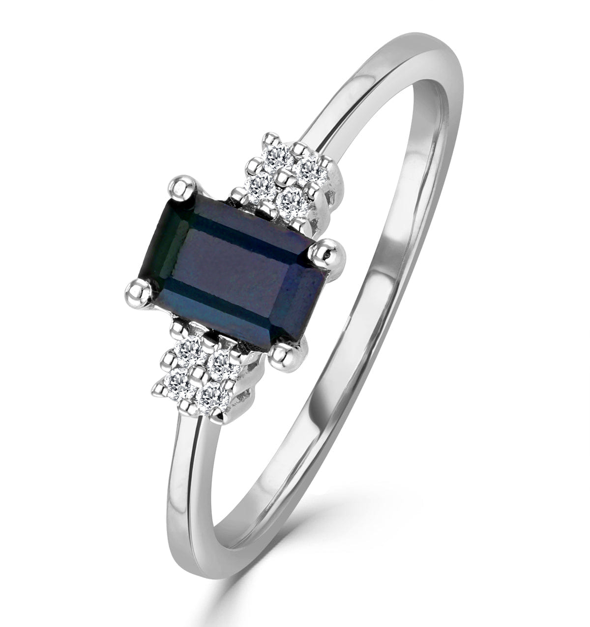 Diamond Sapphire 6 x 4 mm And Diamond 9K White Gold Ring
