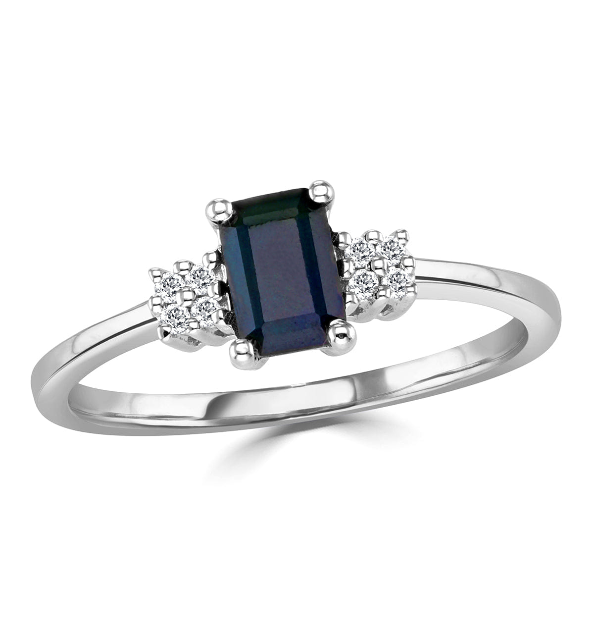 Diamond Sapphire 6 x 4 mm And Diamond 9K White Gold Ring