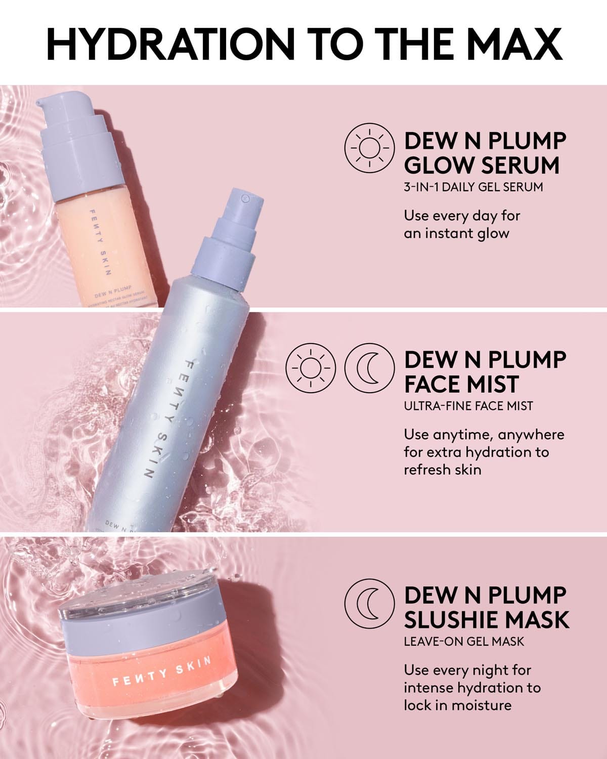 Fenty Skin Dew N Plump Trio: Dew N Plump Face Mist, Serum + Slushie Mask