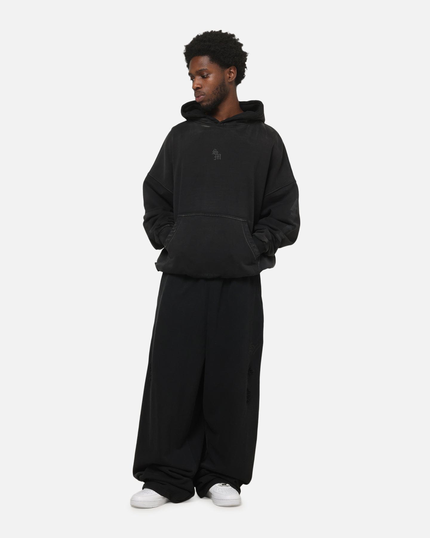 Saint Morta Distressed Baggy Sweatpants Black Wash