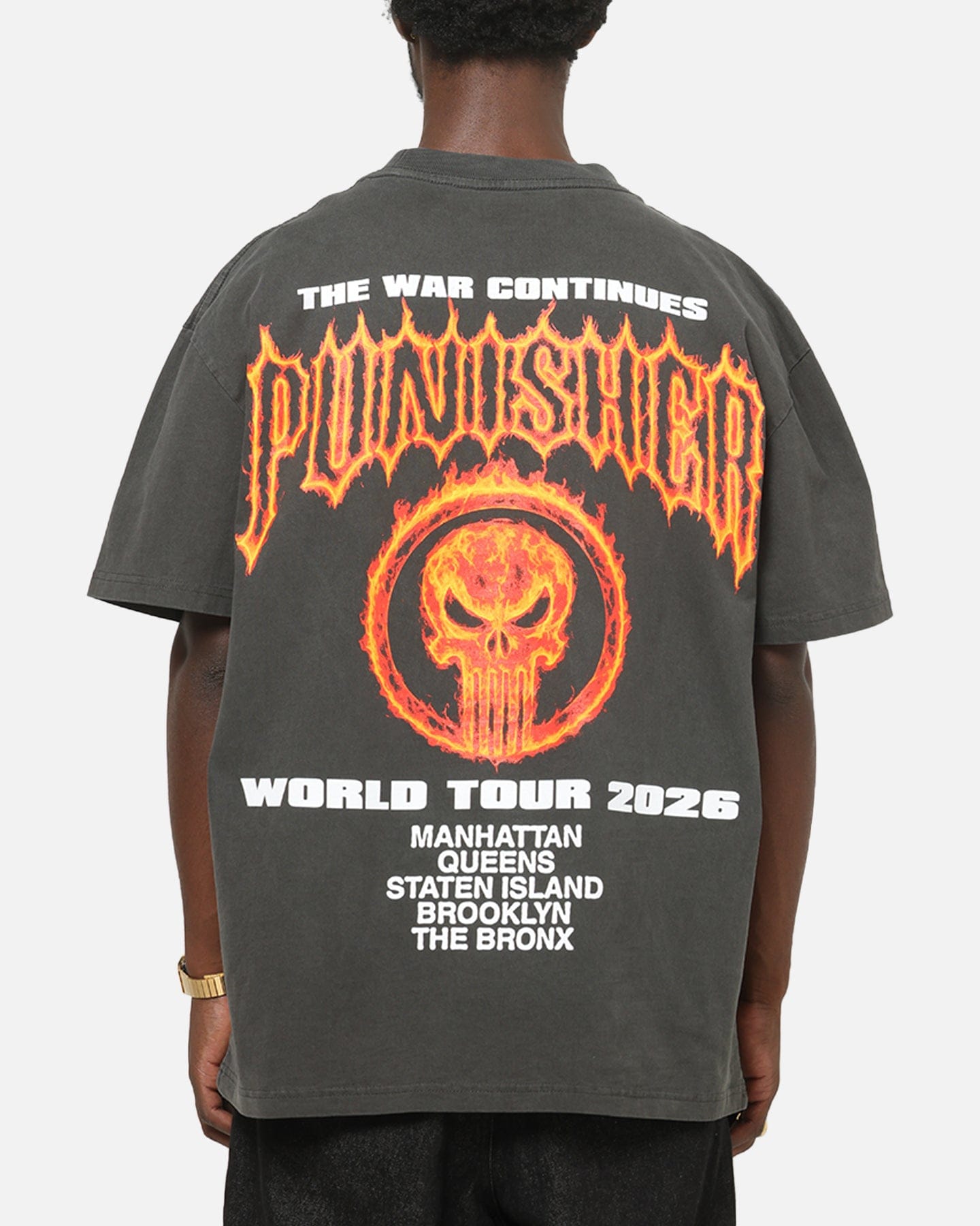 73studio Marvel Punisher Flames Heavy T - Shirt Black Wash
