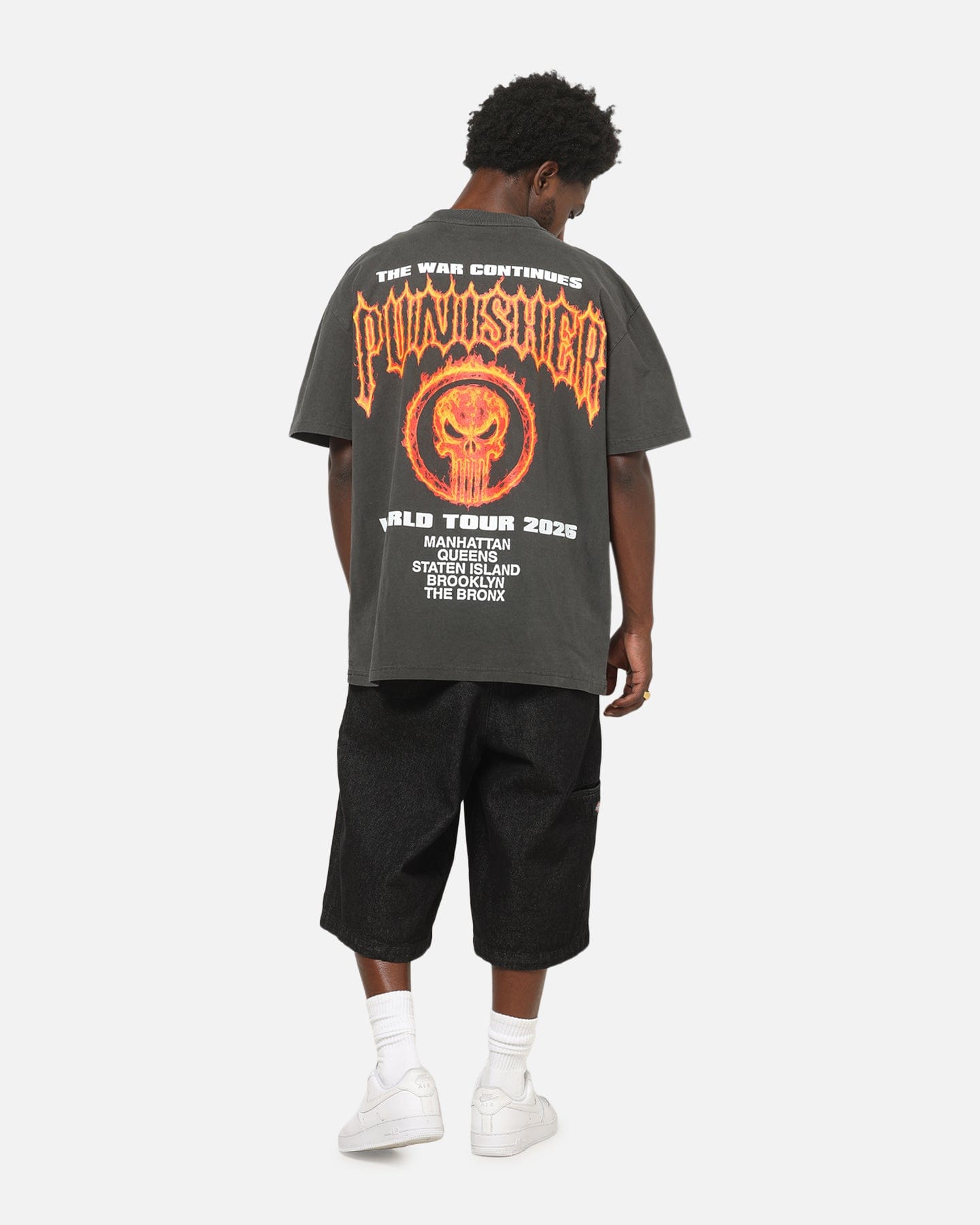 73studio Marvel Punisher Flames Heavy T - Shirt Black Wash