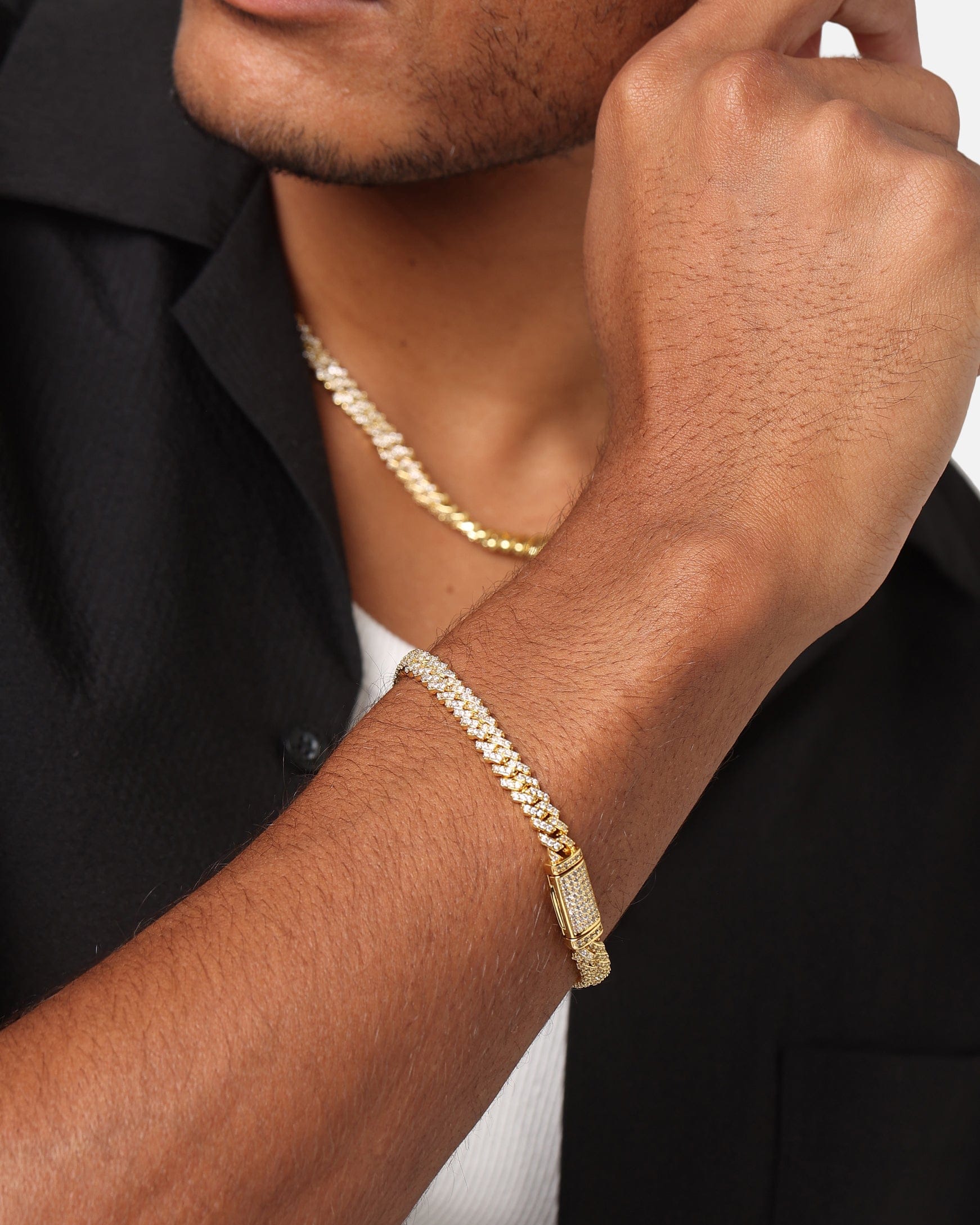 Saint Morta 6 mm Iced Cuban Prong Bracelet Iced Gold