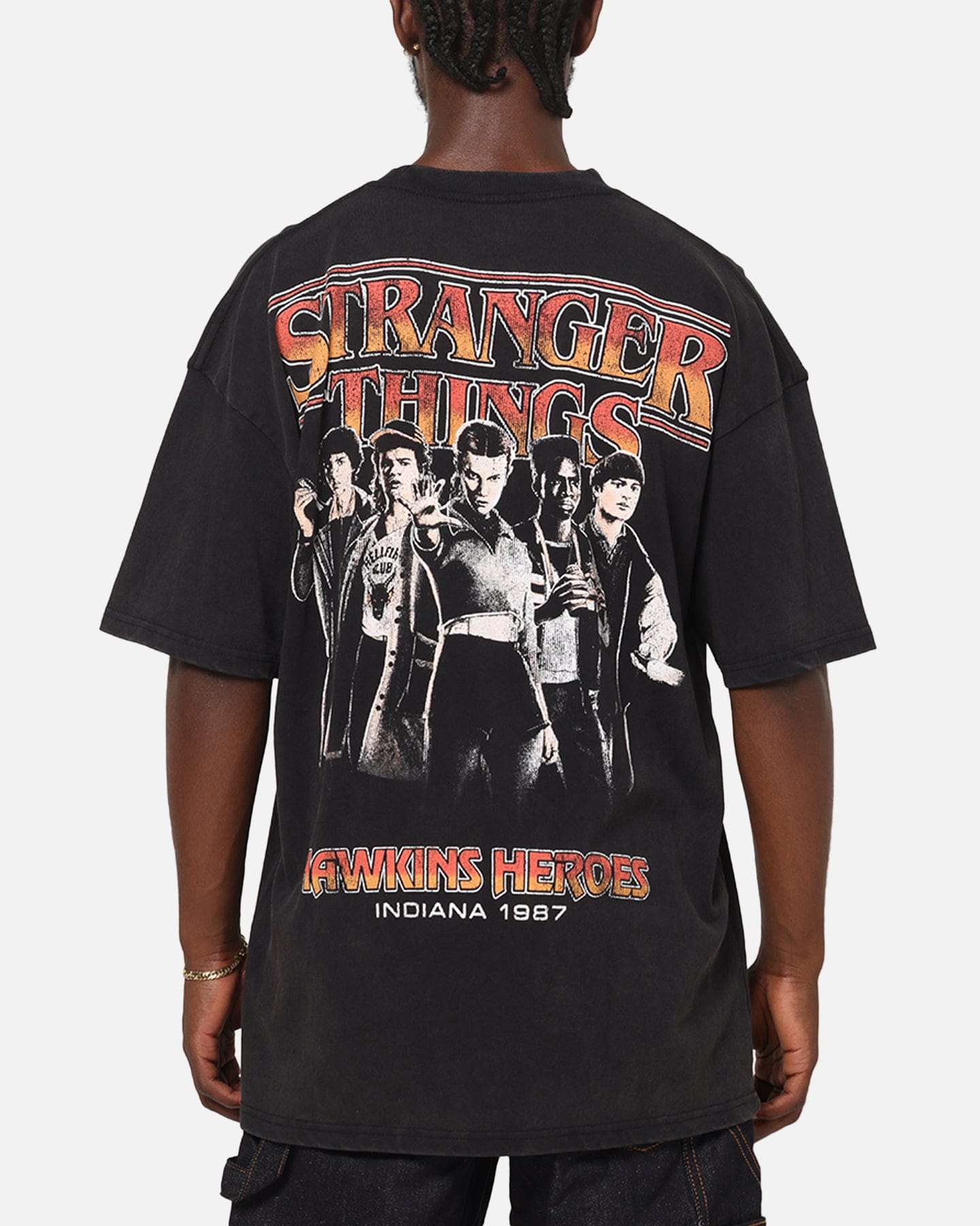 73studio x Stranger Things Hawkins Heroes T - Shirt Black Acidwash