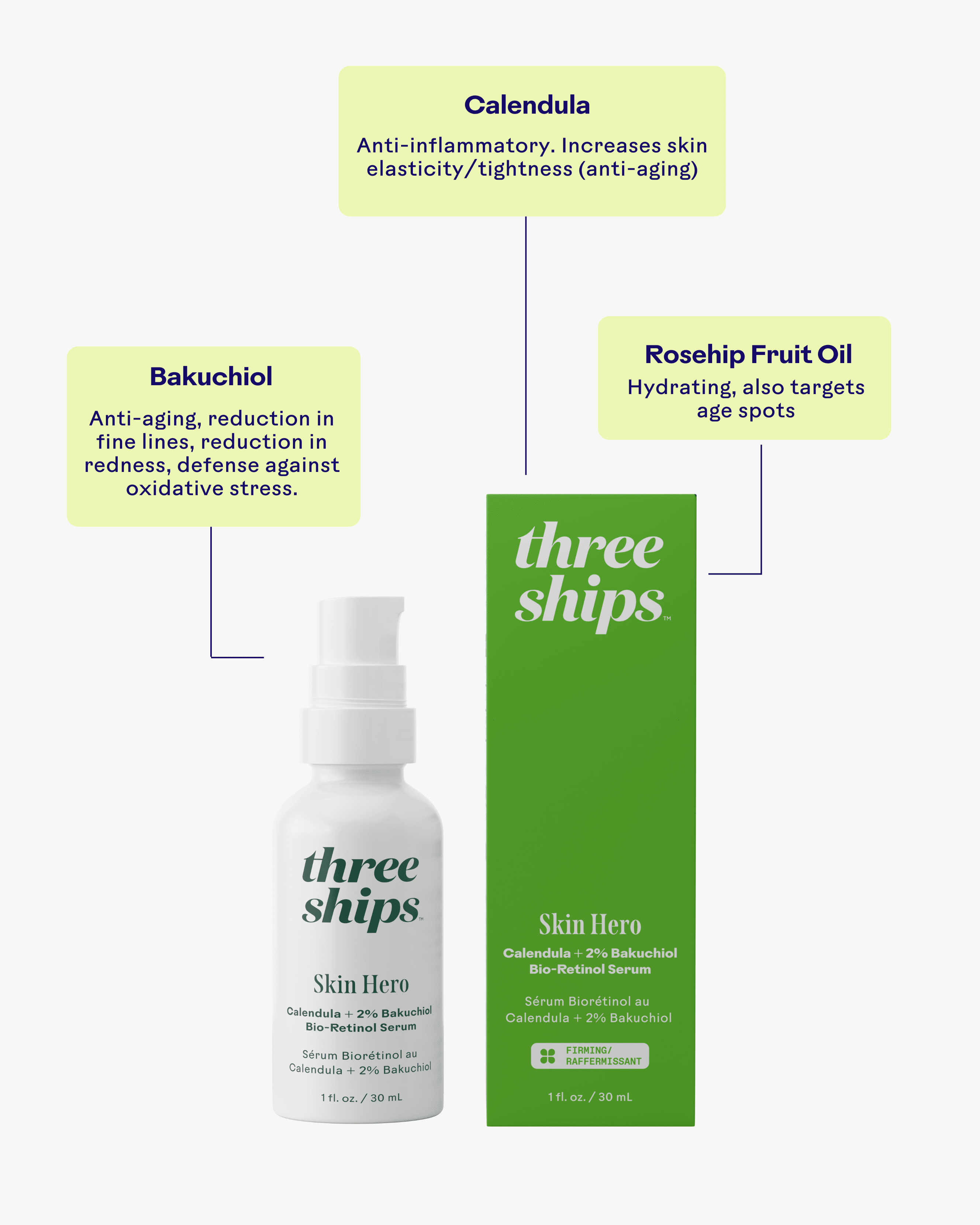 Three Ships SkinHero™ Bakuchiol + Calendula Bio - Retinol Serum
