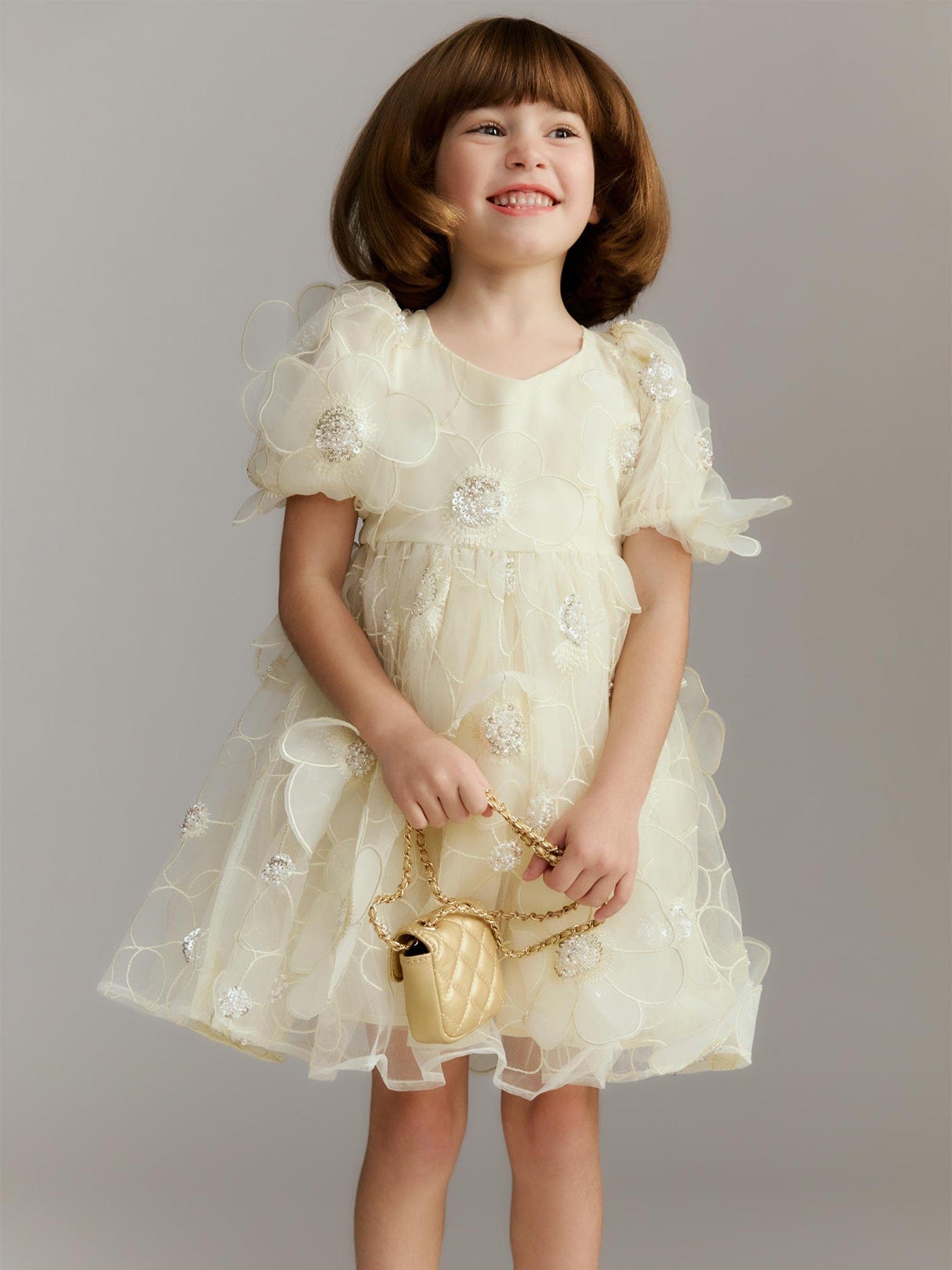 Bardot Junior Kids' Jamie Flower Heart Mini Dress Yellow
