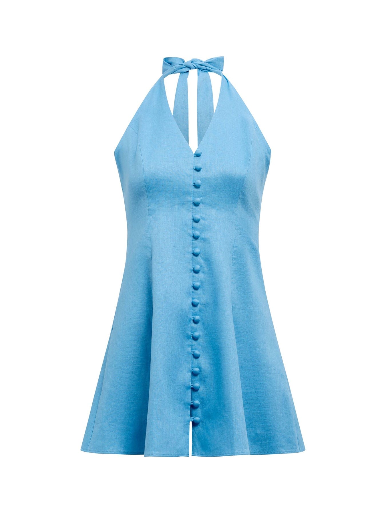 Forever New Ina Button Front Halter Neck Mini Dress Blue
