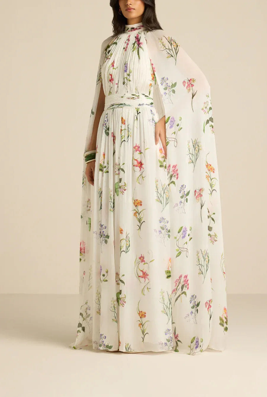 Hemant & Nandita Anya Cape Floral Maxi Dress in White