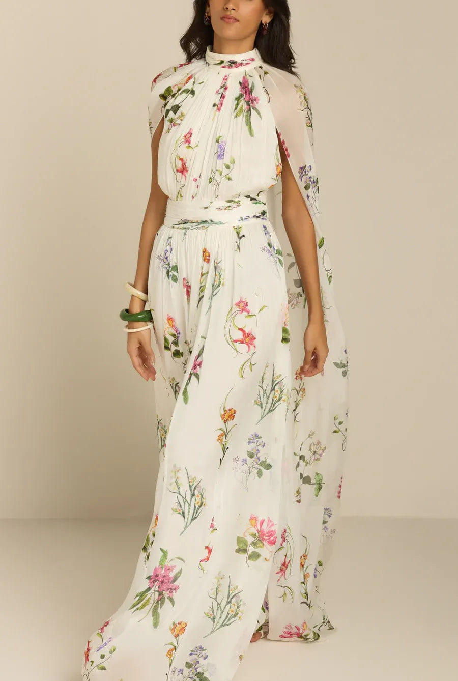 Hemant & Nandita Anya Cape Floral Maxi Dress in White