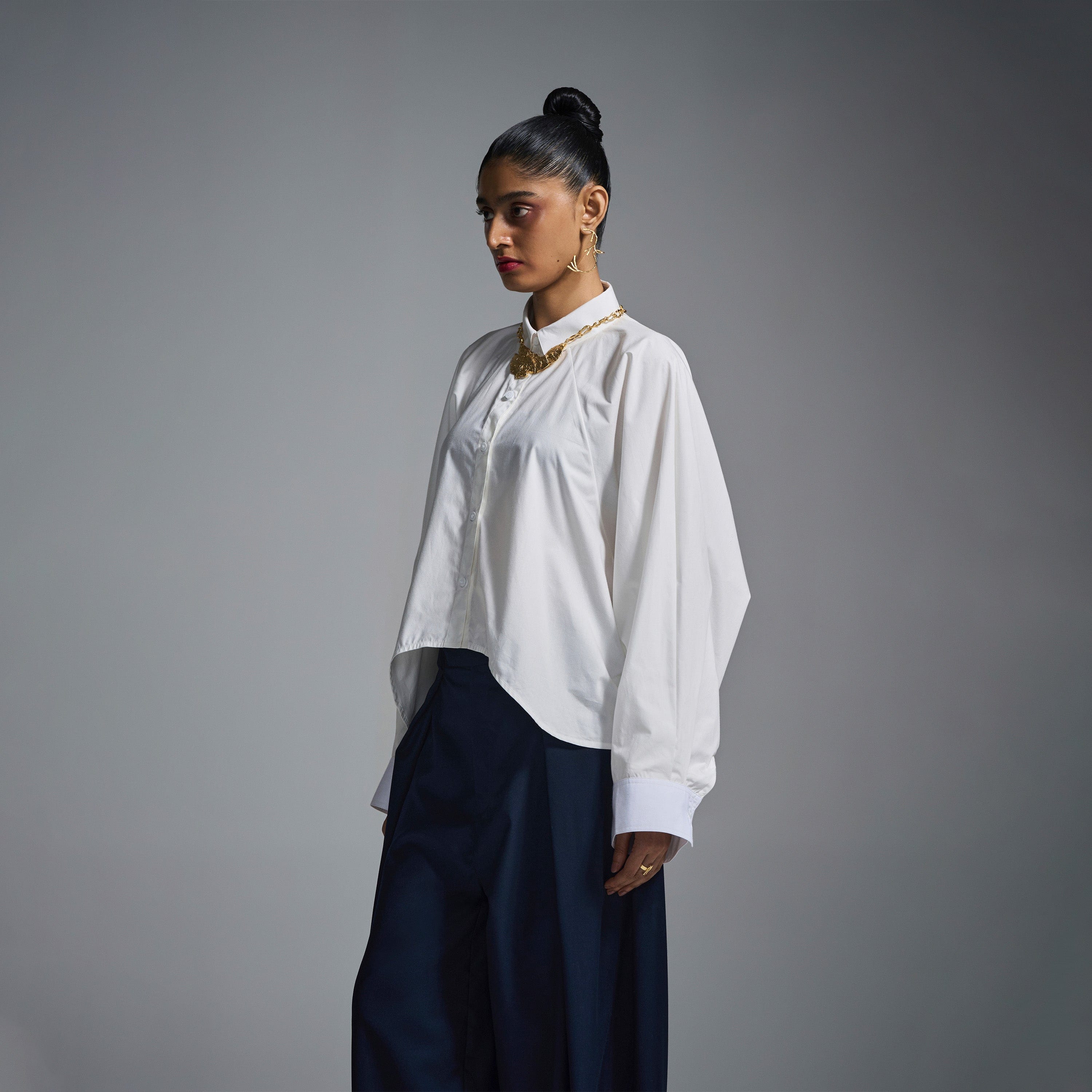 WHITE* Cropped oversized shirt - White
