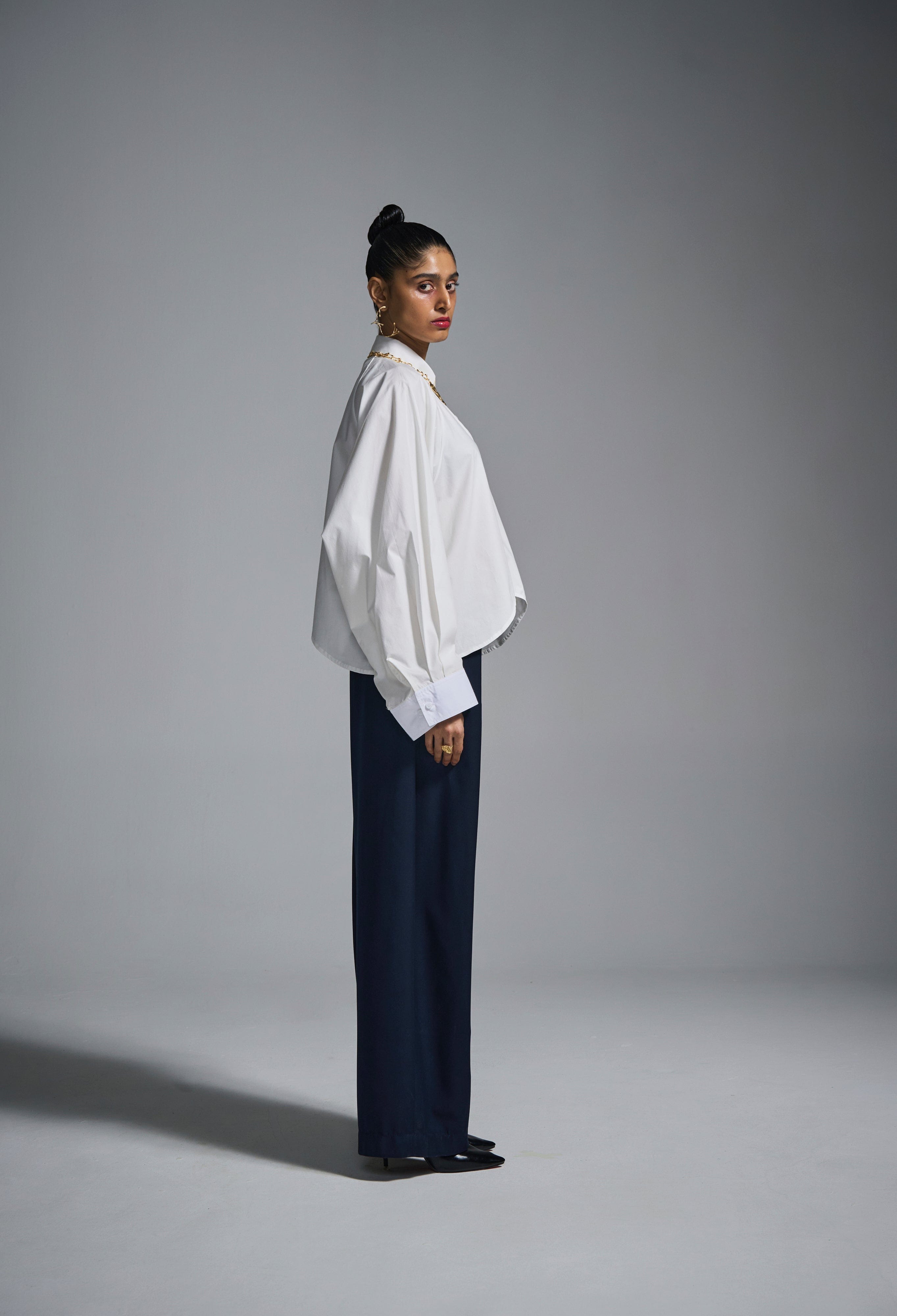 WHITE* Cropped oversized shirt - White