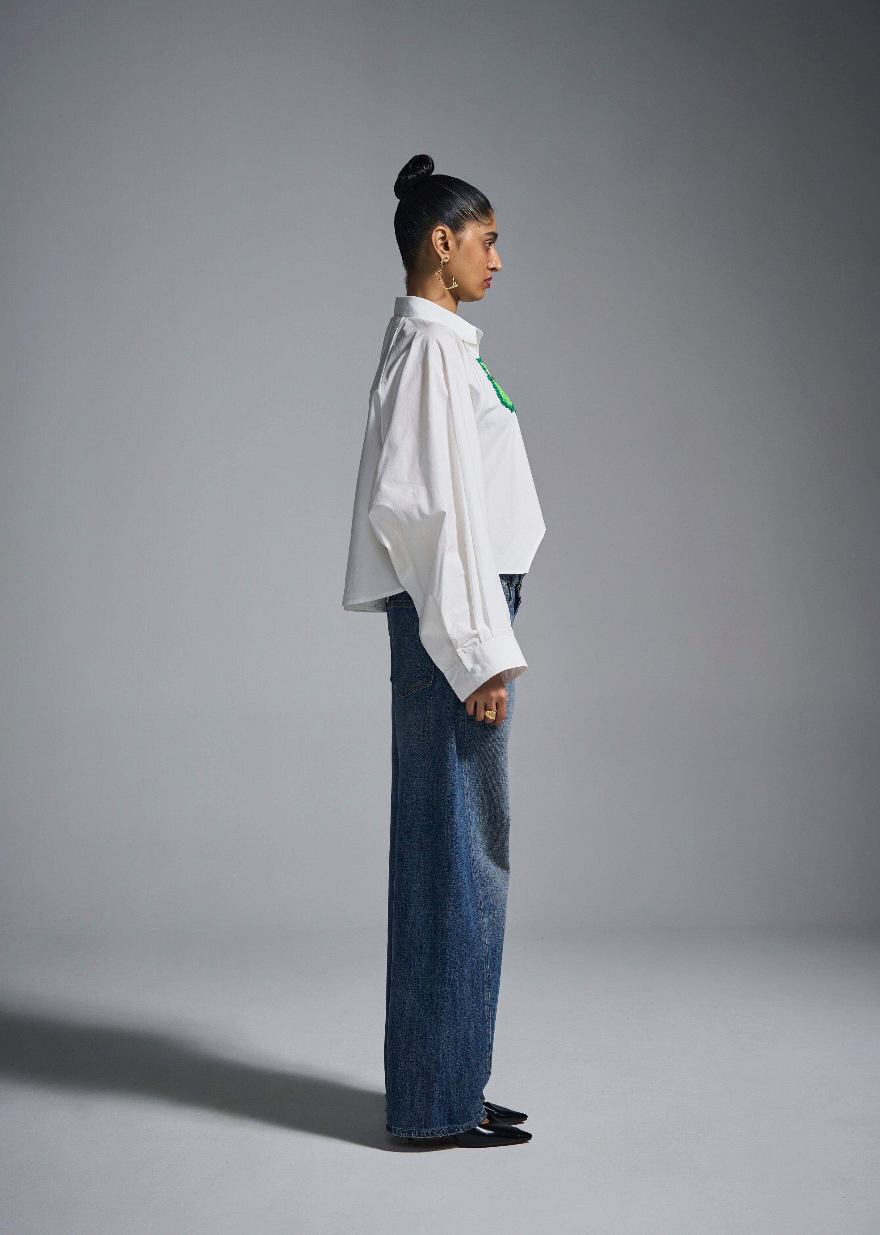 WHITE* Hand - embroidered Blood cropped shirt - White
