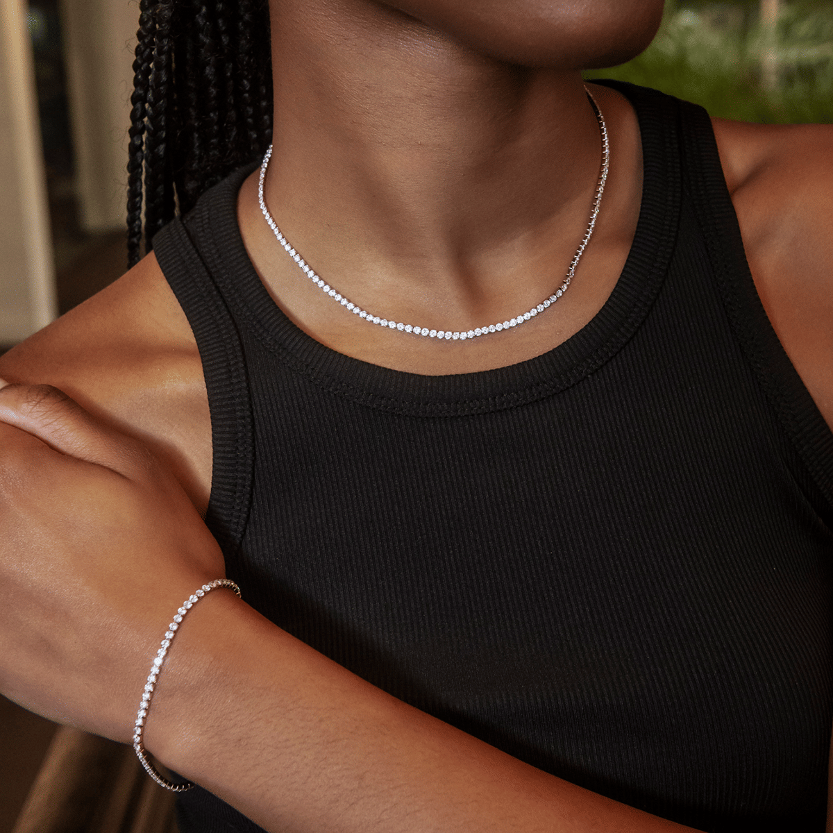 GLD PROMO SETS - WOMEN Micro Tennis Necklace + Bracelet Bundle in Rose Gold