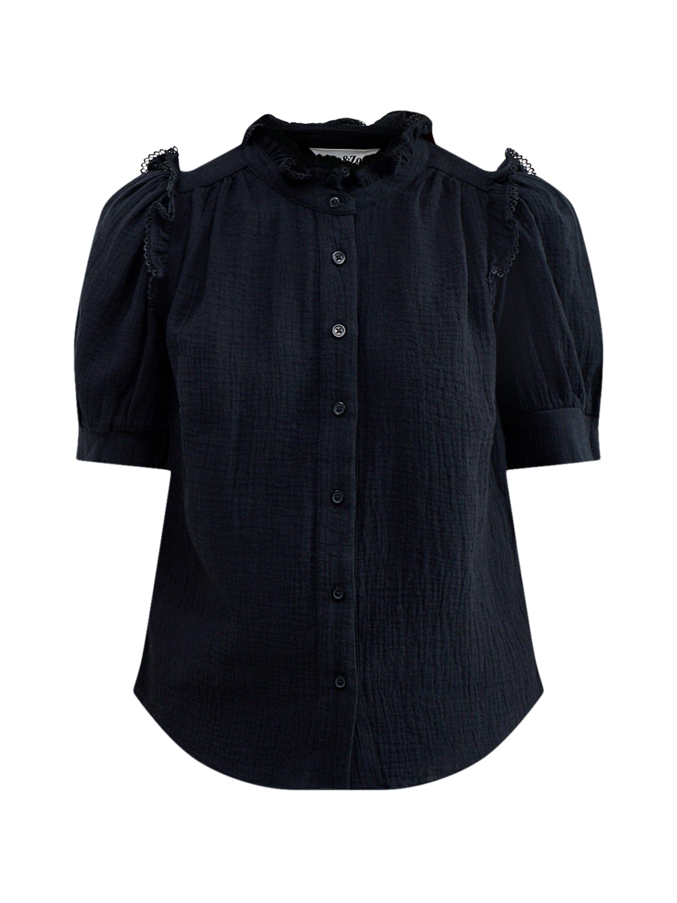 Ro and Zo Cheeseloth Frill Short Sleeve Shirt Black